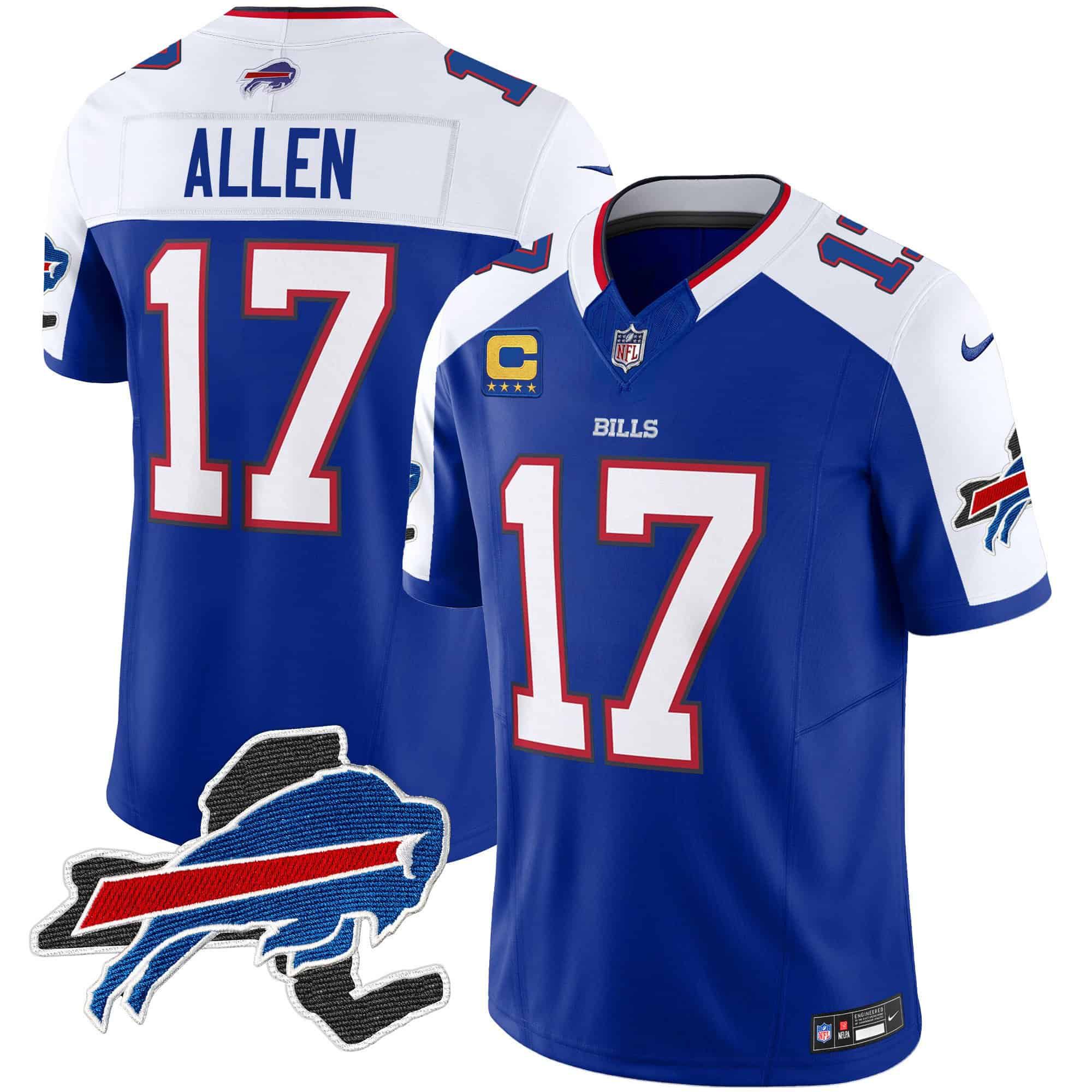 Men Buffalo Bills 17 Allen Blue 2024 Nike Patch Vapor Limited NFL Jersey